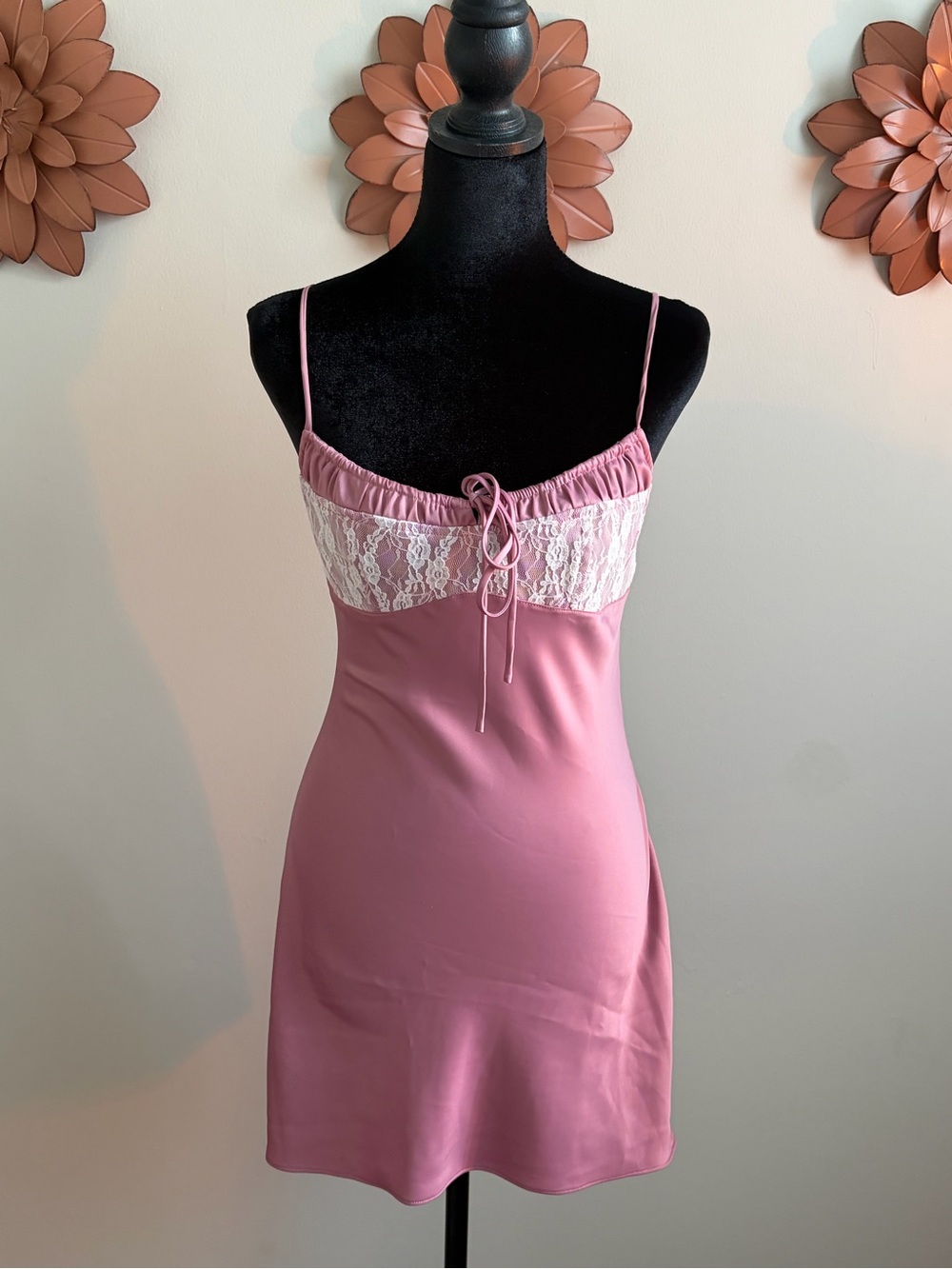 Urban Outfitters Dusty Pink Lace-Trim Slip Dress